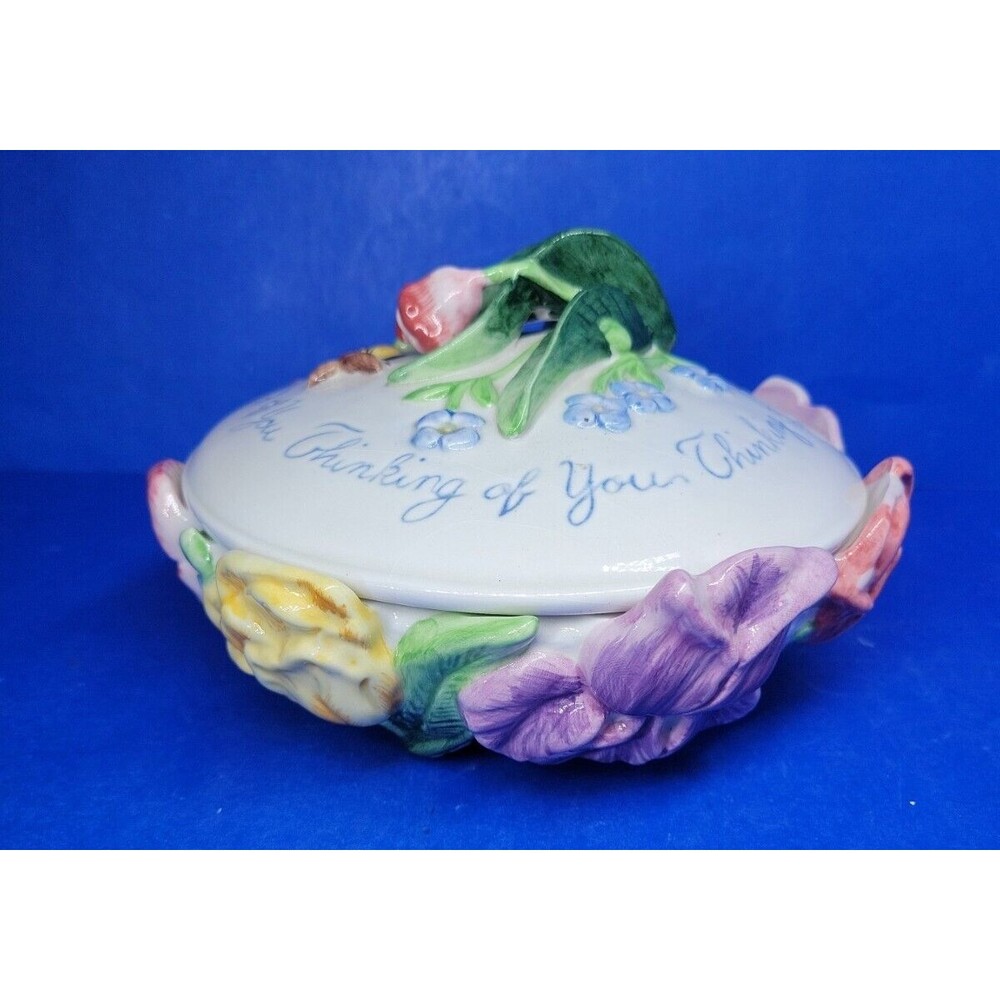 Fitz & Floyd Candy Trinket Dish "Thinking of You" Gift Collectible 6" Diameter